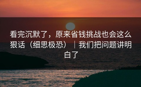 看完沉默了，原来省钱挑战也会这么狠话（细思极恐）｜我们把问题讲明白了