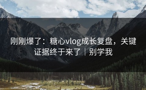刚刚爆了：糖心vlog成长复盘，关键证据终于来了｜别学我